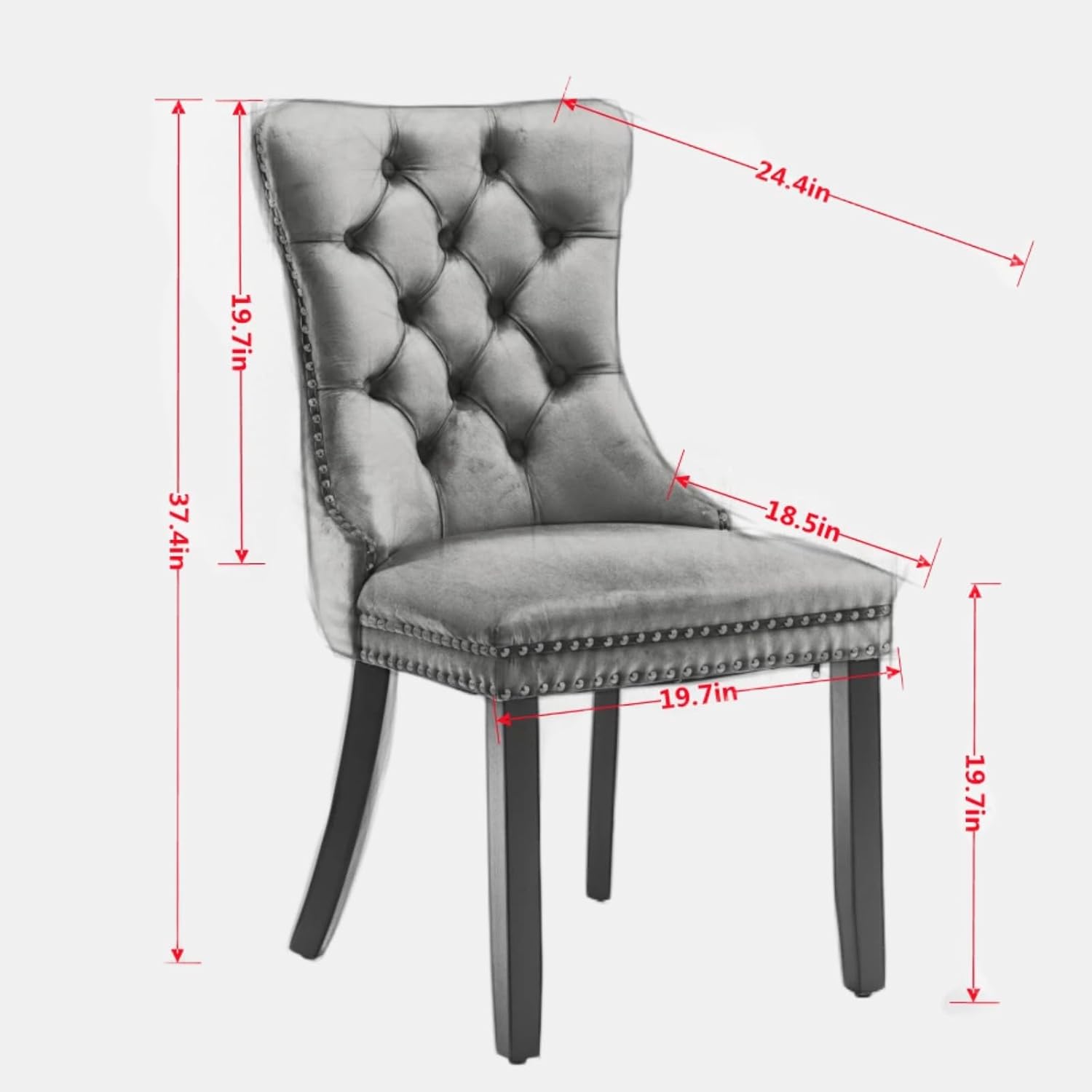 Dining Chairs Set of 2, Dining Chair with Velvet Upholstery Seat & Contoured Backrest, Solid Wood Living Room Chair with Nail Head Details, Hand-Made Pull-Up, Support up to 280 Lbs, Light Blue