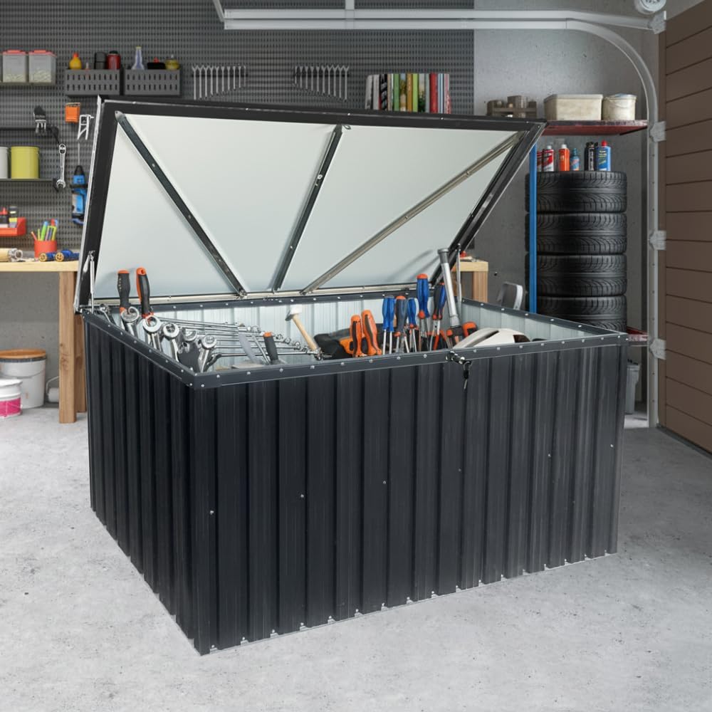 Metal Storage Box for Outdoors, Durable Large Capacity Organizer, Waterproof Garden Storage Solution for Tools, Equipment, and Supplies, Ideal for Home and Patio Use