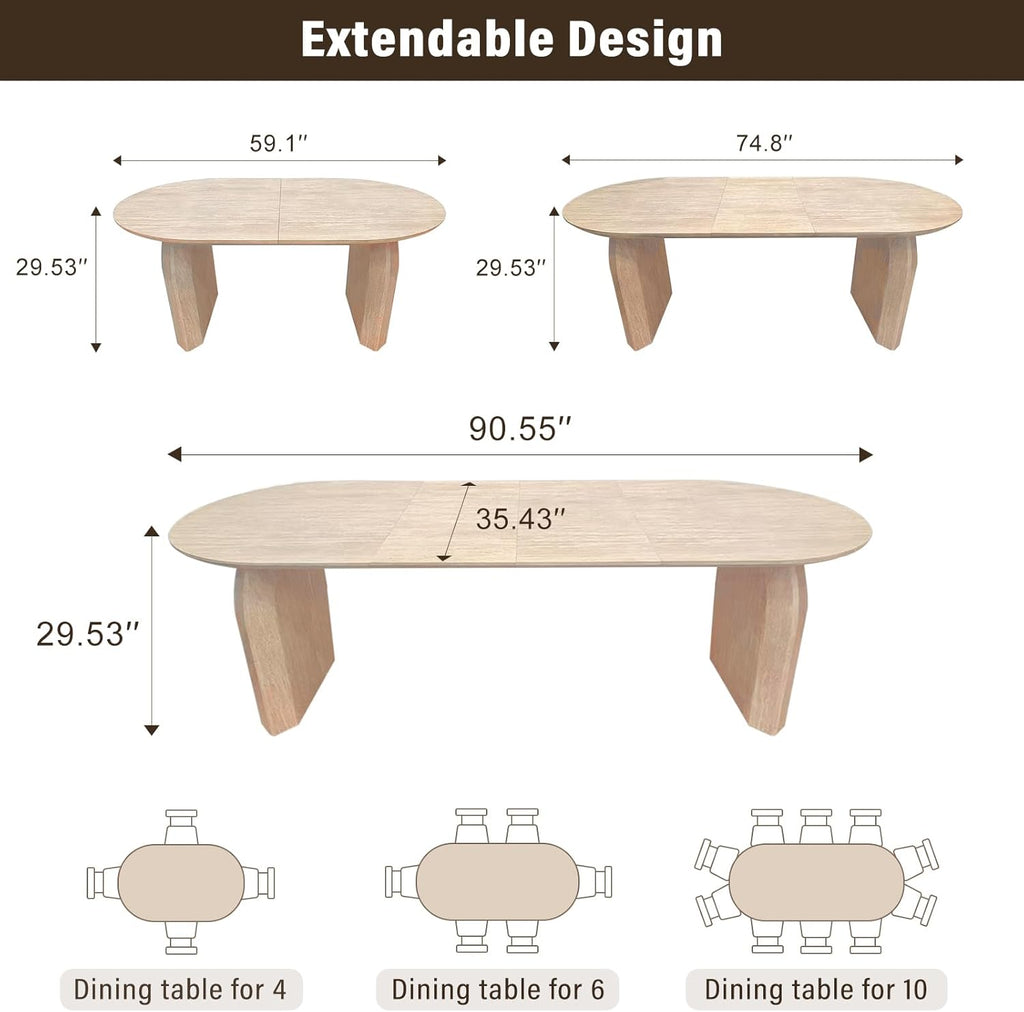 59 in-90 in Oval Extendable Dining Room Table for 4-10, Long Large Kitchen Table, Mid Century Modern Furniture, Space-Saving for Kitchen, Living Room, Office