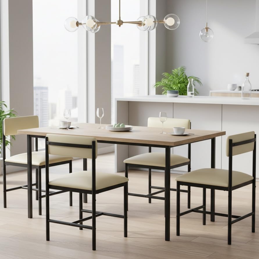 YITAHOME Dining Room Chairs Set of 4, Modern Kitchen Chairs with Upholstered Faux Leather Cushion Seat Backrest & Heavy Duty Metal Leg, for Kitchen, Living Room, Restaurant, White