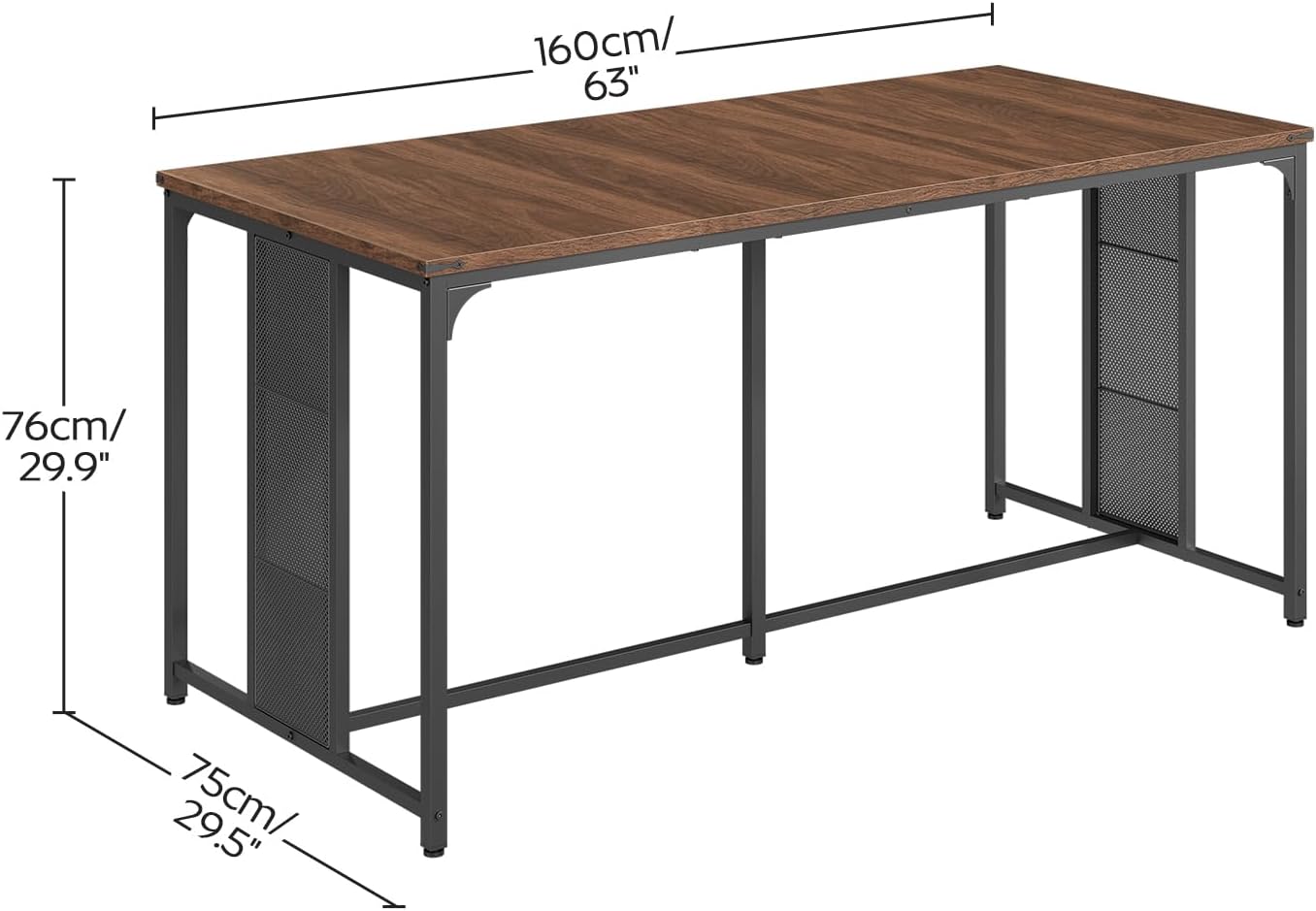 YATINEY Dining Table for 6-8, 63" Large Kitchen Table, Industrial Dining Room Table, Wooden Rectangular Table with Adjustable Feet, for Dinner, Kitchen, Walnut and Black CZ03BH