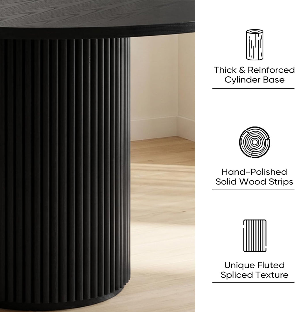 Comfy to go 36 inch Modern Round Dining Table, Solid Wood Strips Pedestal Base, Fluted Design, Round Kitchen Table Waterproof, Scratch Resistant,Easy to Clean,Seats 2-3 People–Black