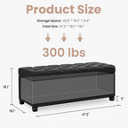 Living&Giving Leather Storage Ottoman Bench for Bedroom, 47.2", Black | 47.2'' faux leather storage ottoman with safety hinge, tufted seat and spacious hidden storage for everyday organization.
