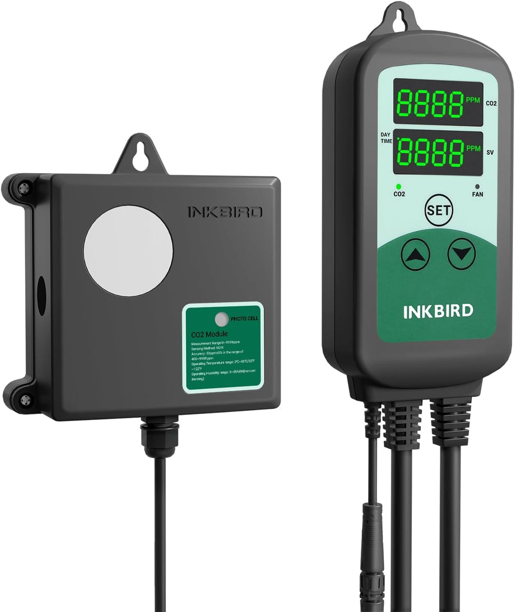 Inkbird ICC-510 CO2 Controller CO2 Meter Dual Plug Carbon Dioxide Controller Fit with CO2 Regulator and Inline Exhaust Fan for Grow Tent, Grow Room, Greenhouse, Grower