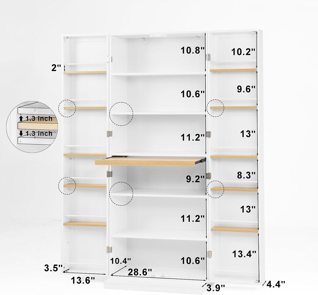 29.9x15.74x71.65Inches White Kitchen Pantry Cabinet, Freestanding Storage Cabinet with Doors & 3 Adjustable Shelves, Buffet Cupboards Sideboard for Kitchen Living Room Dining Room