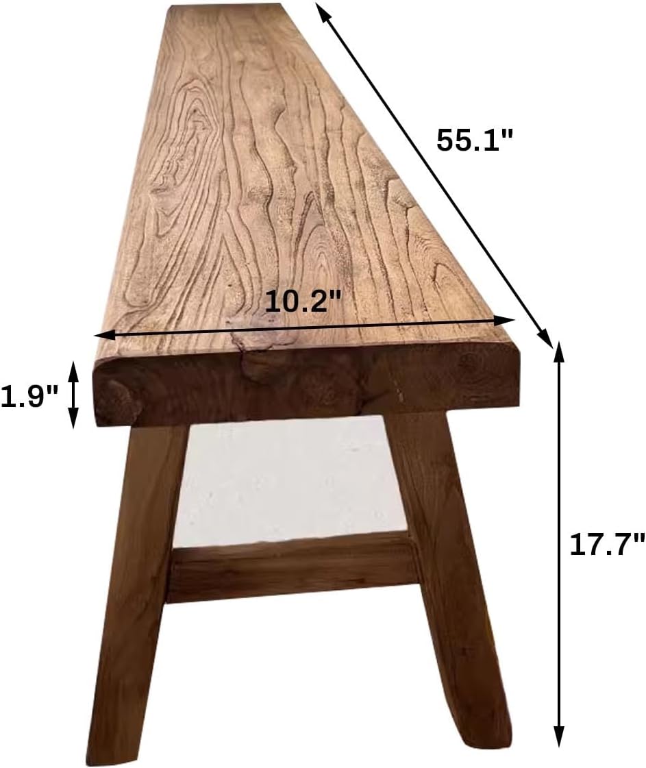 Farmhouse Wooden Narrow Bench Small Entryway Skinny Vintage Noodle Dining Benches For Table Rustic Indoor Kitchen End Of Bed Shoe Bench For Hallway Bathroom Backyard Garden Living Room Bedroom(55.1")