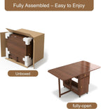 Drop Leaf Table and Chairs - 51" Fully Assembled Folding Dining Table 4-6 Seater with Storage and Lockable Wheels, Space-Saving Set with 4 Chairs for Kitchen or Dining Room (Walnut)