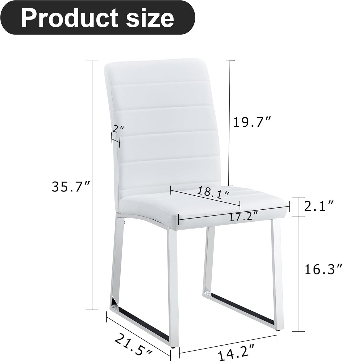 Modern Dining Chairs Set of 4, White Faux Leather Kitchen Chairs, Upholstered Armless Dining Room Chair with Silver Mental Legs Heavy Duty, Comfortable (White Chairs, Set of 4)