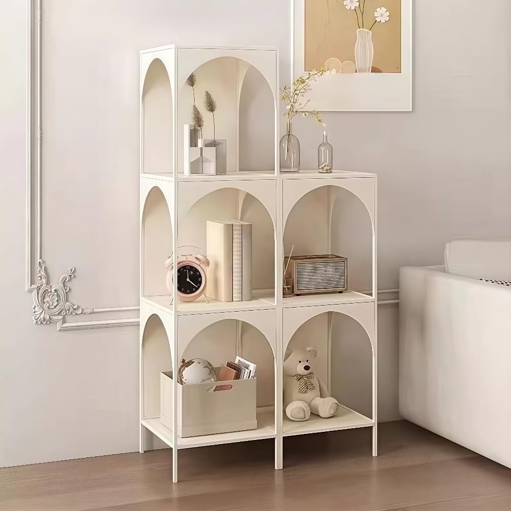 Side Table Freestanding Multi-Layer Storage Shelf Metal Bookshelf Minimalist Bookcase Display Stand for Living Room Office Home Furnishing(White,3 Tier)