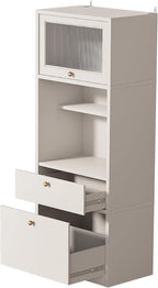 71" Tall Pantry Cabinet, Freestanding Storage Cabinet with Doors and Adjustable Shelves, Drawer & Anti-Tip Kit, E1-Grade Wood, Warm White for Kitchen Pantry Bathroom Storage