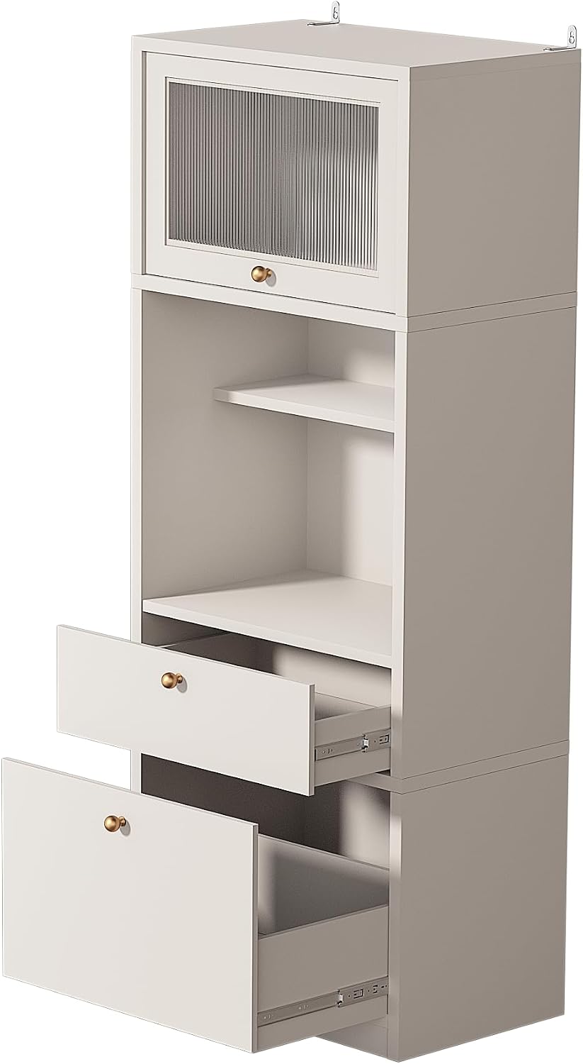 71" Tall Pantry Cabinet, Freestanding Storage Cabinet with Doors and Adjustable Shelves, Drawer & Anti-Tip Kit, E1-Grade Wood, Warm White for Kitchen Pantry Bathroom Storage