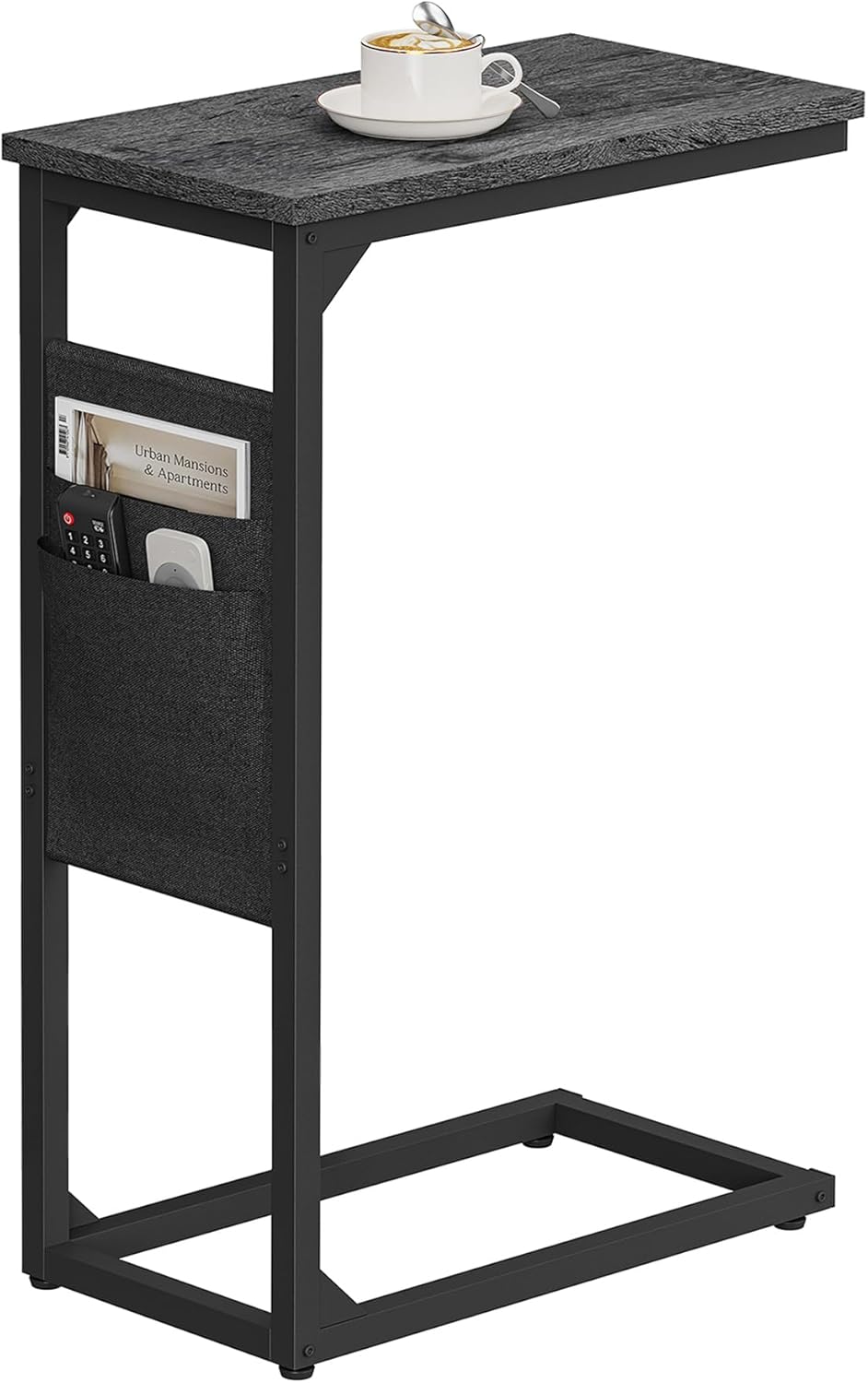 TUTOTAK C Shaped End Table, Side Table for Couch, Sofa Table with Storage Bag, TV Tray for Living Room, Bedroom, Charcoal Grey TB01BY082
