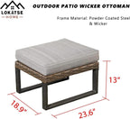 LOKATSE HOME Patio Ottoman Wicker Outdoor Footstool Rest Small Seat Rattan Furniture Cushioned Coffee Table Steel U-Shape Legs for Garden Yard Lawn Deck Poolside