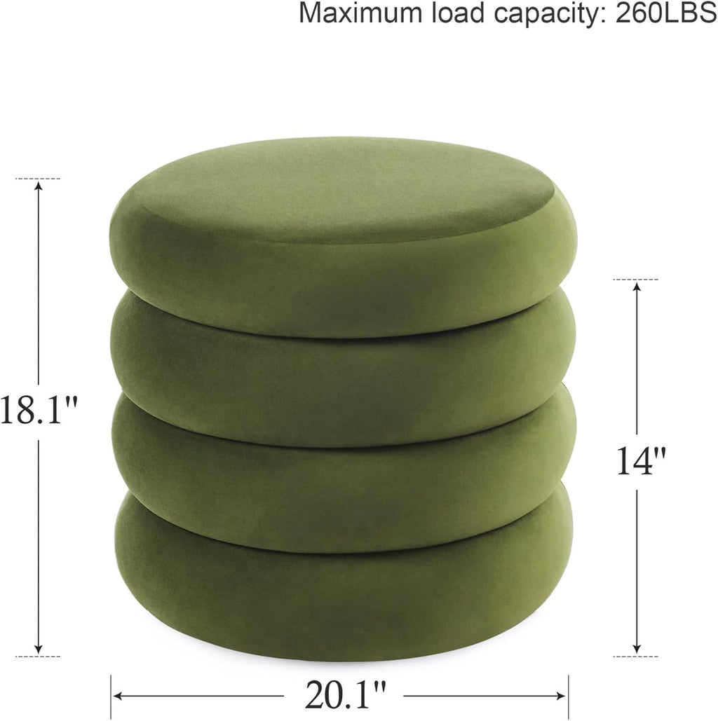Velvet Storage Ottoman Set of 2, Compact Round Tufted Pair with Removable Lids for Lounge, Dorm and Entryway, Olive Green