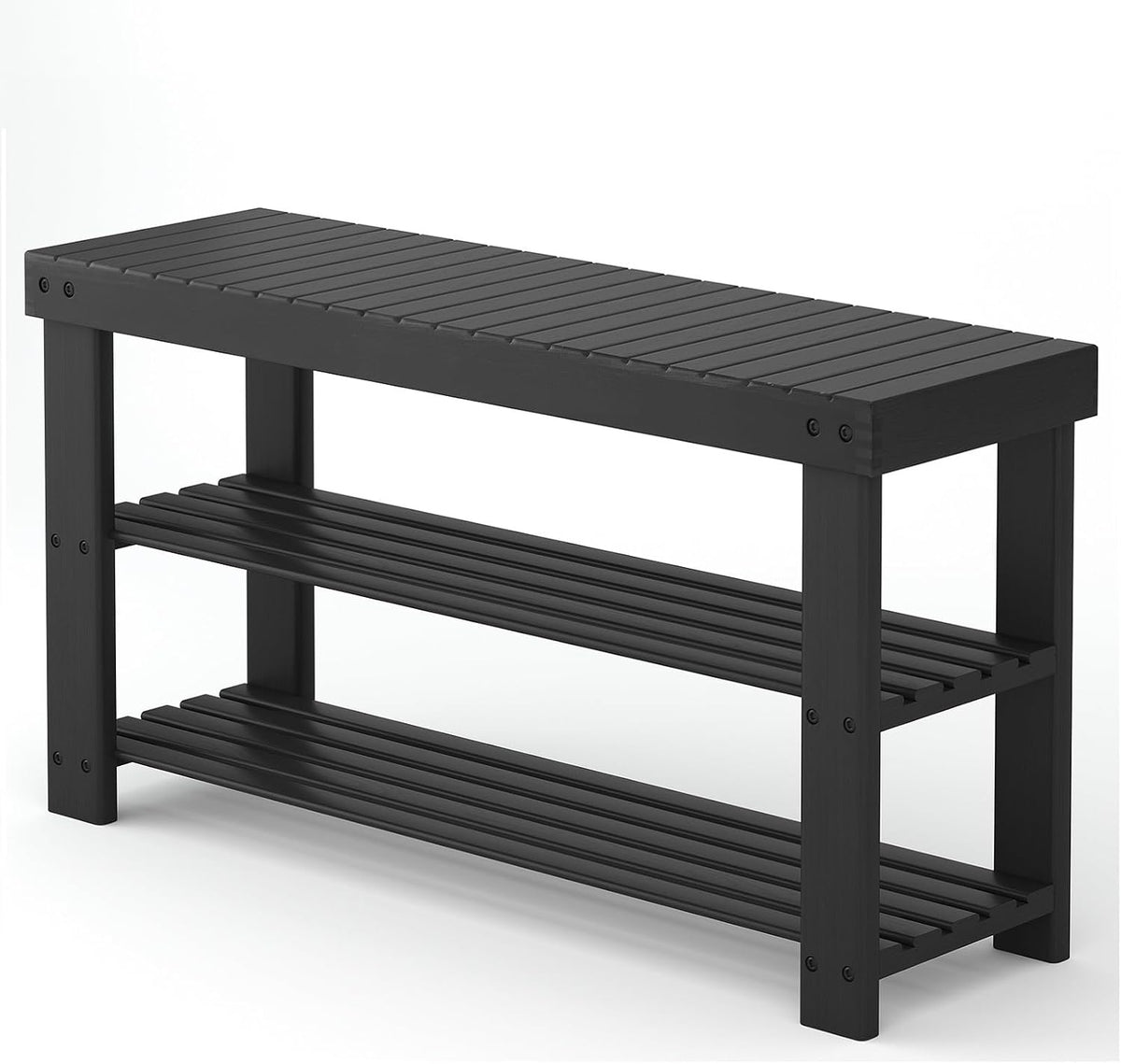 DUMOS Wooden Shoe Rack Bench with Storage, 3-Tier Bamboo Entryway Benches, Shoe Rack Holds Up to 286 lb Storage Organizer, 11.3 x 35.43 x 17.8 Inches, Suitable for Bedroom Living Room Balcony, Black