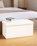 30 Inch Storage Ottoman Bench, Boucle Folding Ottoman Footstool, Rectangular Sherpa Footrest Storage Bench for Bedroom, Living Room, Entryway, Dorm, White