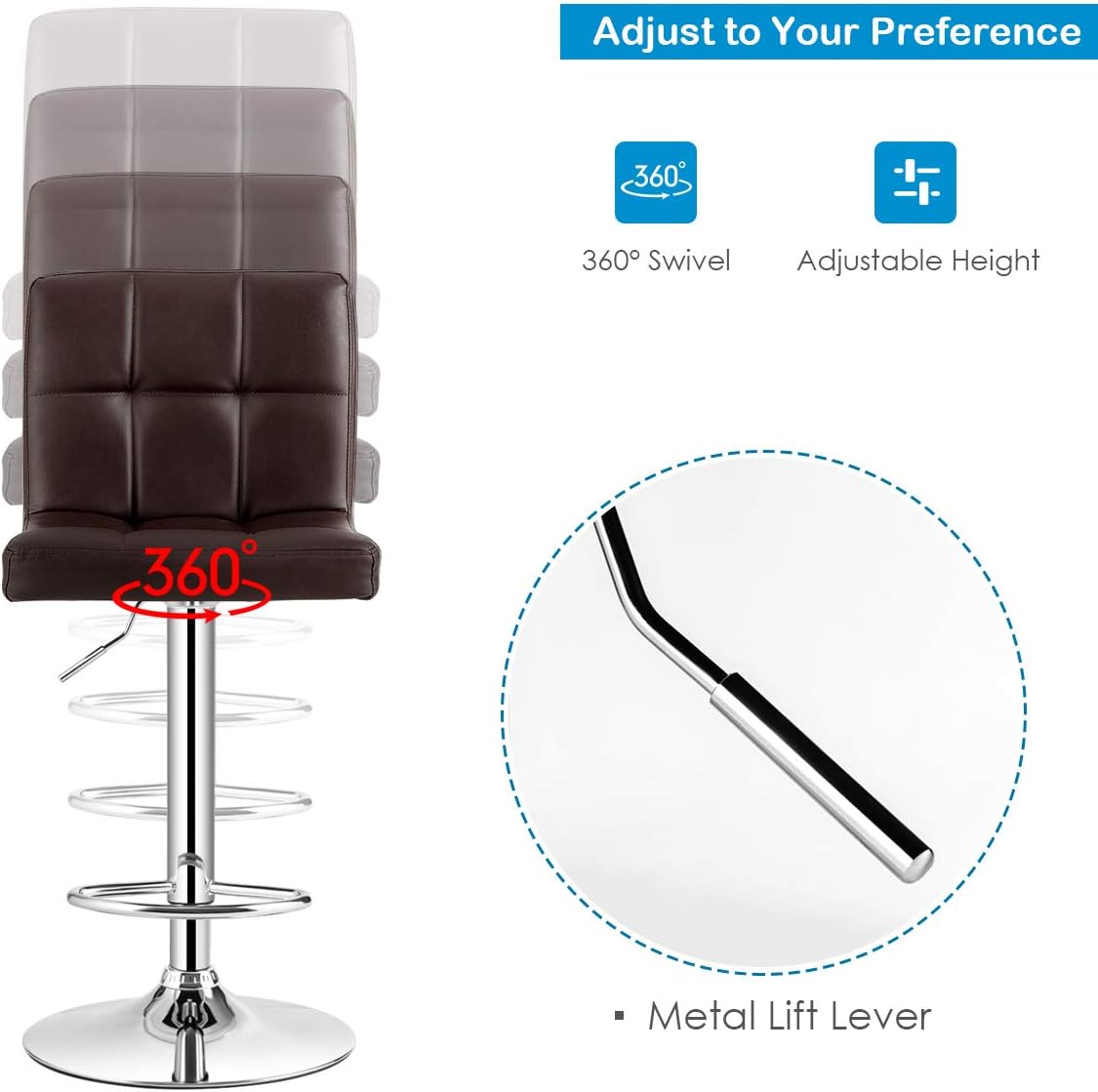COSTWAY 3-Piece Bar Table Set, Counter Height Table Set with 2 Bar Stools | Round Cocktail Table and PU Leather Adjustable Swivel Chairs, for Kitchen, Office, Brown
