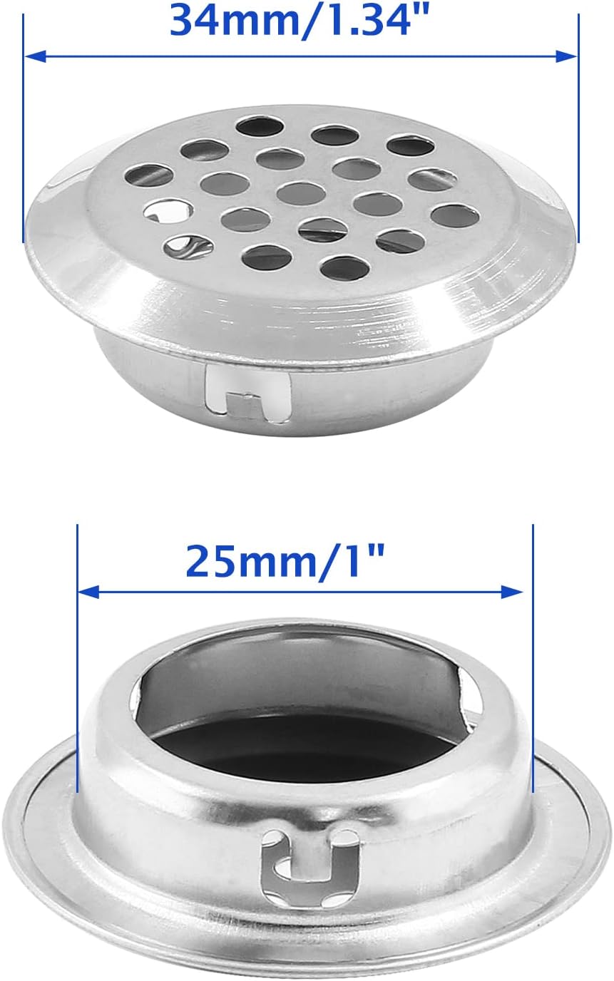 Uenhoy 20 Pcs Silver Air Vents 1" (25mm) Circular Soffit Vents Stainless Steel Air Vent Louver Round Mesh Hole Soffit Vent for Kitchen Cabinets Wardrobes Shoecases (Pack of 4)