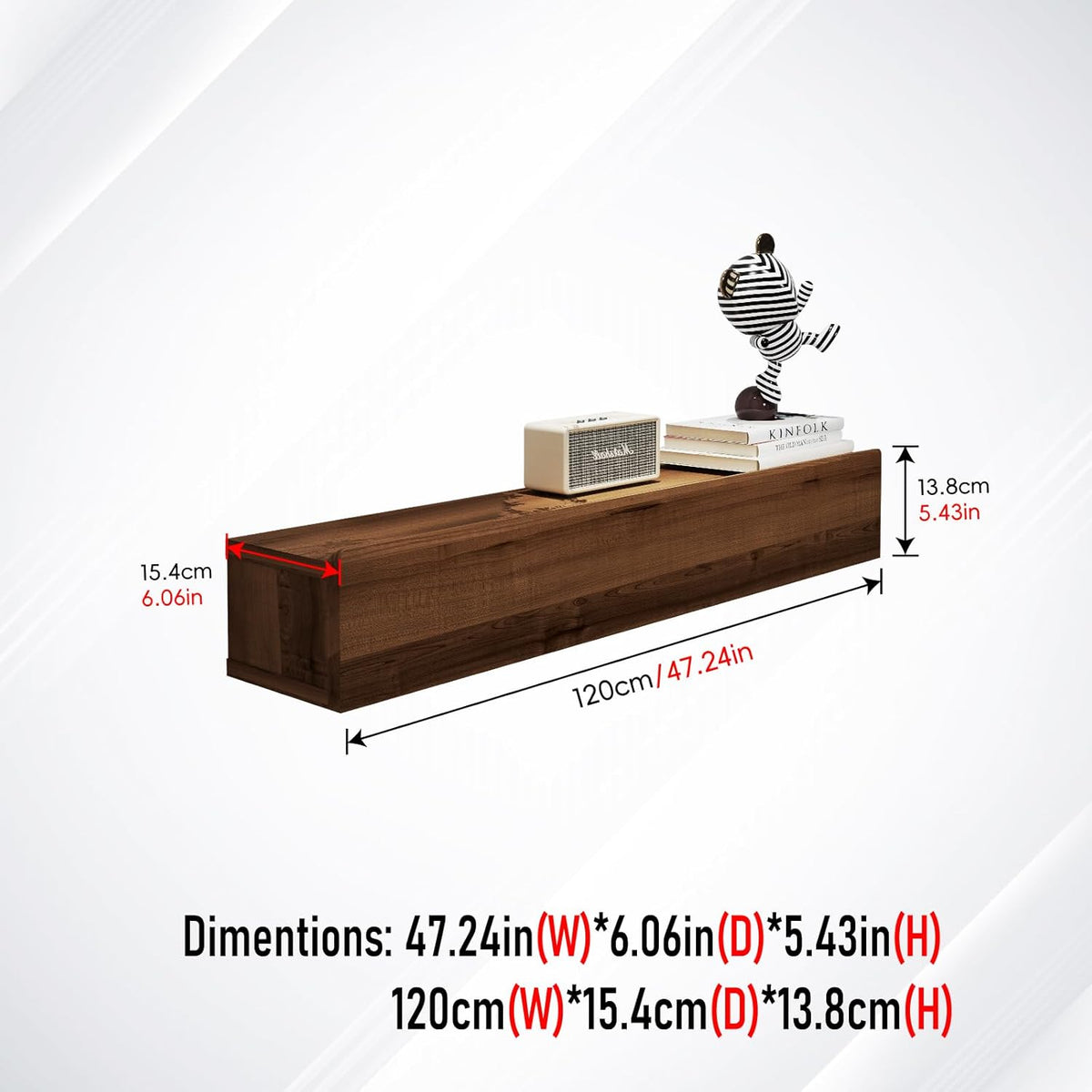 Floating Solid Wood Console Table, 47'' Wall Mounted Narrow Entryway Table with Storage Shelf, Modern Couch Shelves Small Entry Way Tables for Entryway, Front Hall, Hallway (Walnut, 47.24IN)
