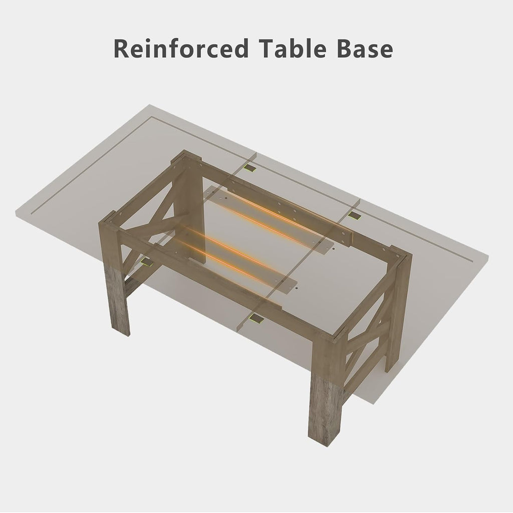 Takywep 71" Large Dining Table for 6-8, Farmhouse Wooden Kitchen Table with Sturdy Triangular Legs, Thick Rectangle Tabletop, Heavy-Duty Base for Dining Room, Apartment, Kitchen, Rustic Gray