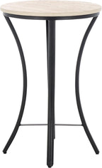 SAFAVIEH Home Collection - Saxony Side Table, Round Beige Travertine Top with Black Metal Legs, Fully Assembled (ACC3731A)