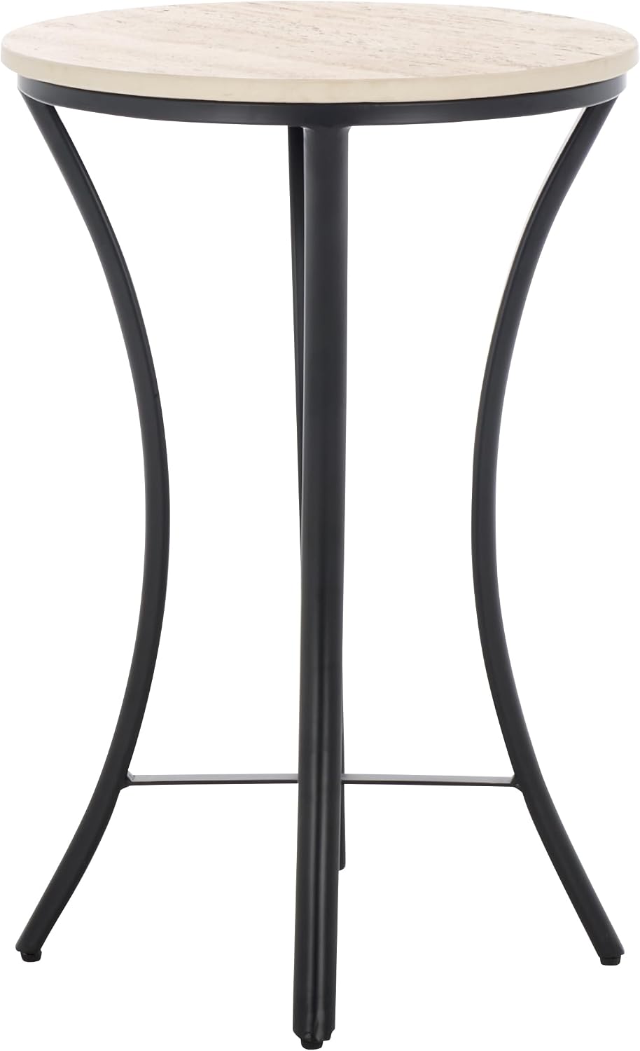 SAFAVIEH Home Collection - Saxony Side Table, Round Beige Travertine Top with Black Metal Legs, Fully Assembled (ACC3731A)