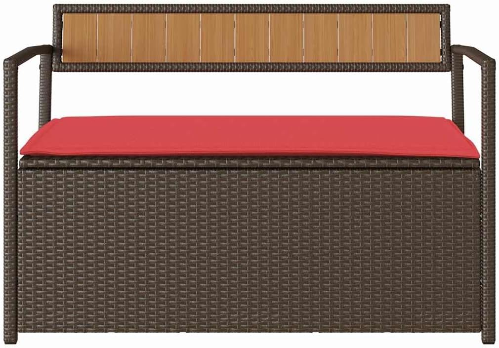 PE Rattan Patio Storage Bench with Cushion, Outdoor Seat for Cushions and Garden Supplies, Waterproof Inner Bag and Gas Spring Lid