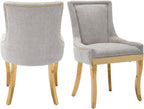 Aoowow Luxury Fabric Upholstered Side Chairs for Kitchen Set of 2, Sillas de Comedor,Farmhouse Solid Wood Kitchen Dining Room Chairs with Nailhead Trim Gold Metal Legs (Beige-Gold, Set of 2)
