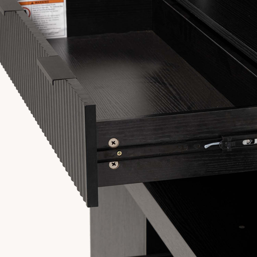 72" Fluted Kitchen Pantry Cabinet with Anti-Tip Safety, Free Standing Versatile Storage Cabinet with Drawers and Adjustable Shelves for Kitchen, Living Room, Dining, Office (Black)