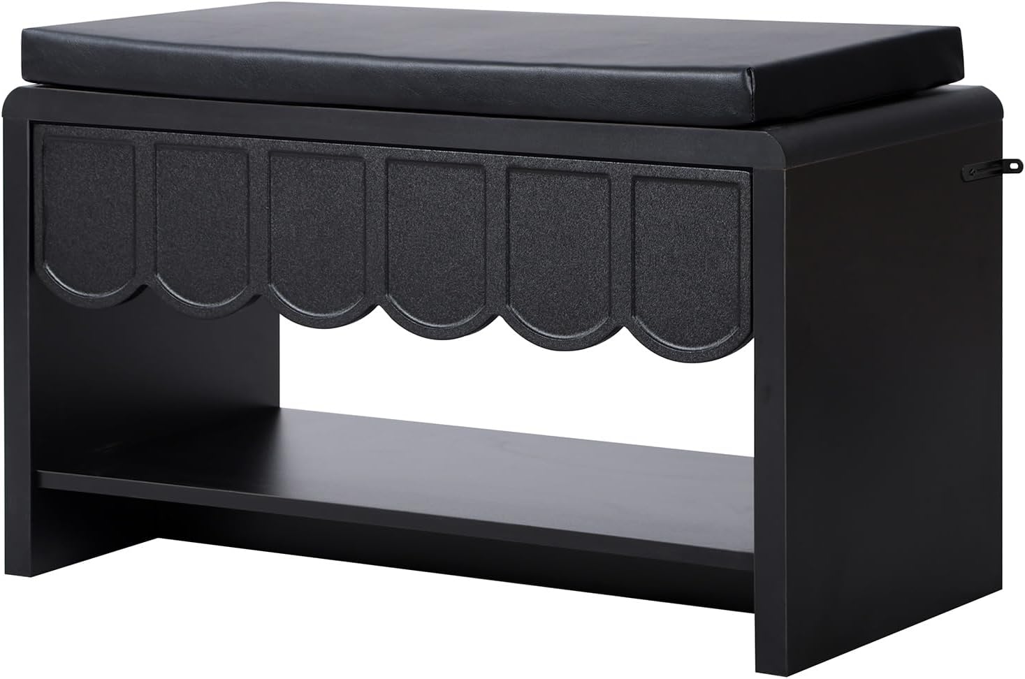 ORRD Shoe Storage Bench with Cushion, Shoe Rack Organizer Cabinet Bench with Wave Panel Drawer and Open Shelf for Entryway, Hallway, Living Room (Black)