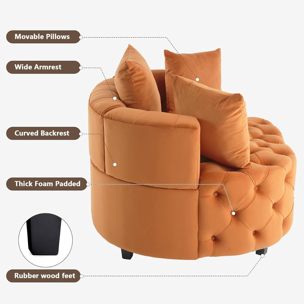 mikibama Round Barrel Accent Chair, Oversized Upholstered Sofa, Velvet High-Resilience Sponge Sofa Chair for Living Room, Bedroom, Apartment