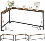 MAHANCRIS 102.3" Console Table with Adjustable Height(24.3"-32.7"), 5.9" Sofa Table Narrow Long with Outlet, L-Shaped Behind Couch Table, Skinny Console Table, Small Space, Rustic Brown CTHR826E01