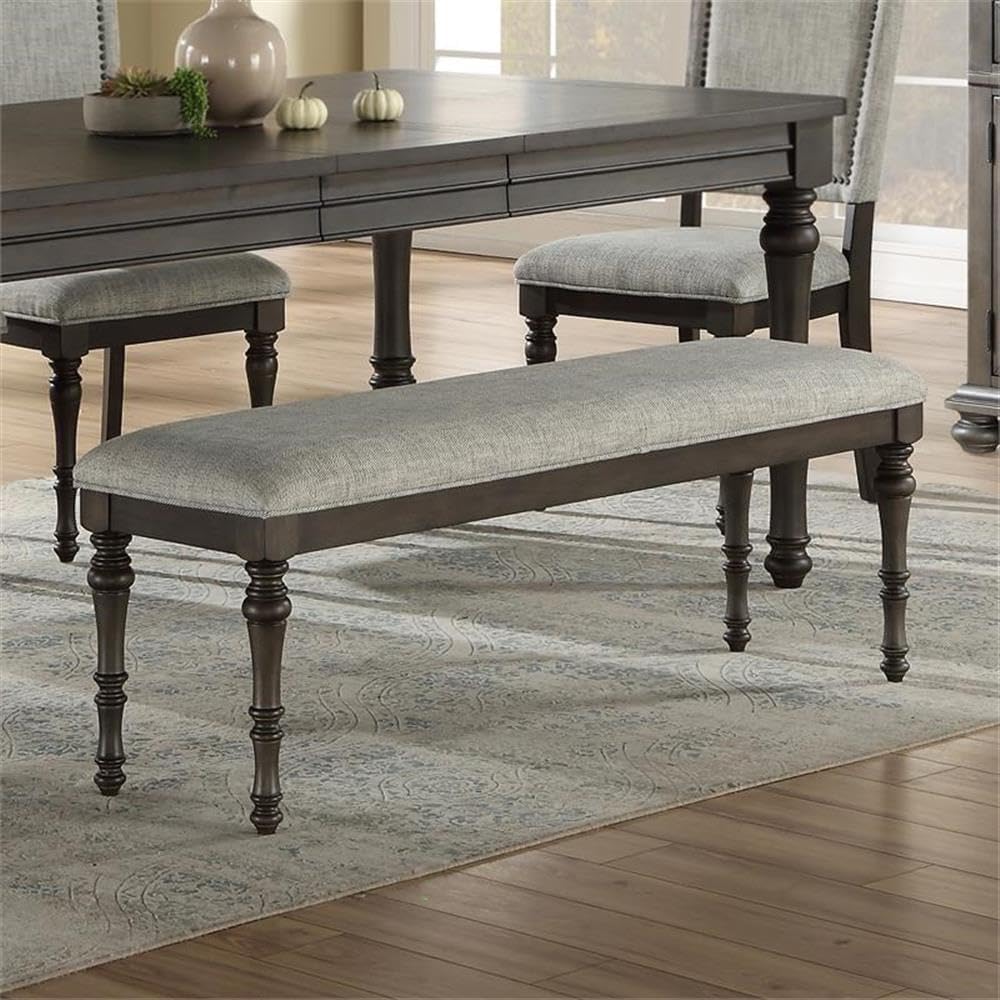 Steve Silver Linnett Bench, Gray, Traditional Styling with a Modern Twist for Dining Table, Kitchen, Living Room, 54 x 16 x 19 in