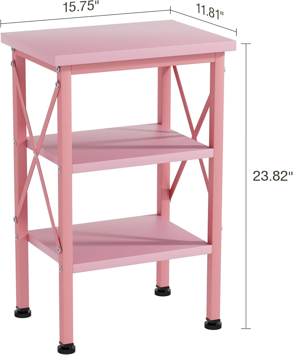 VECELO End Side Table Night Stand Set of 2,X-Design with Storage Shelf for Bedroom,Living Room,Pink