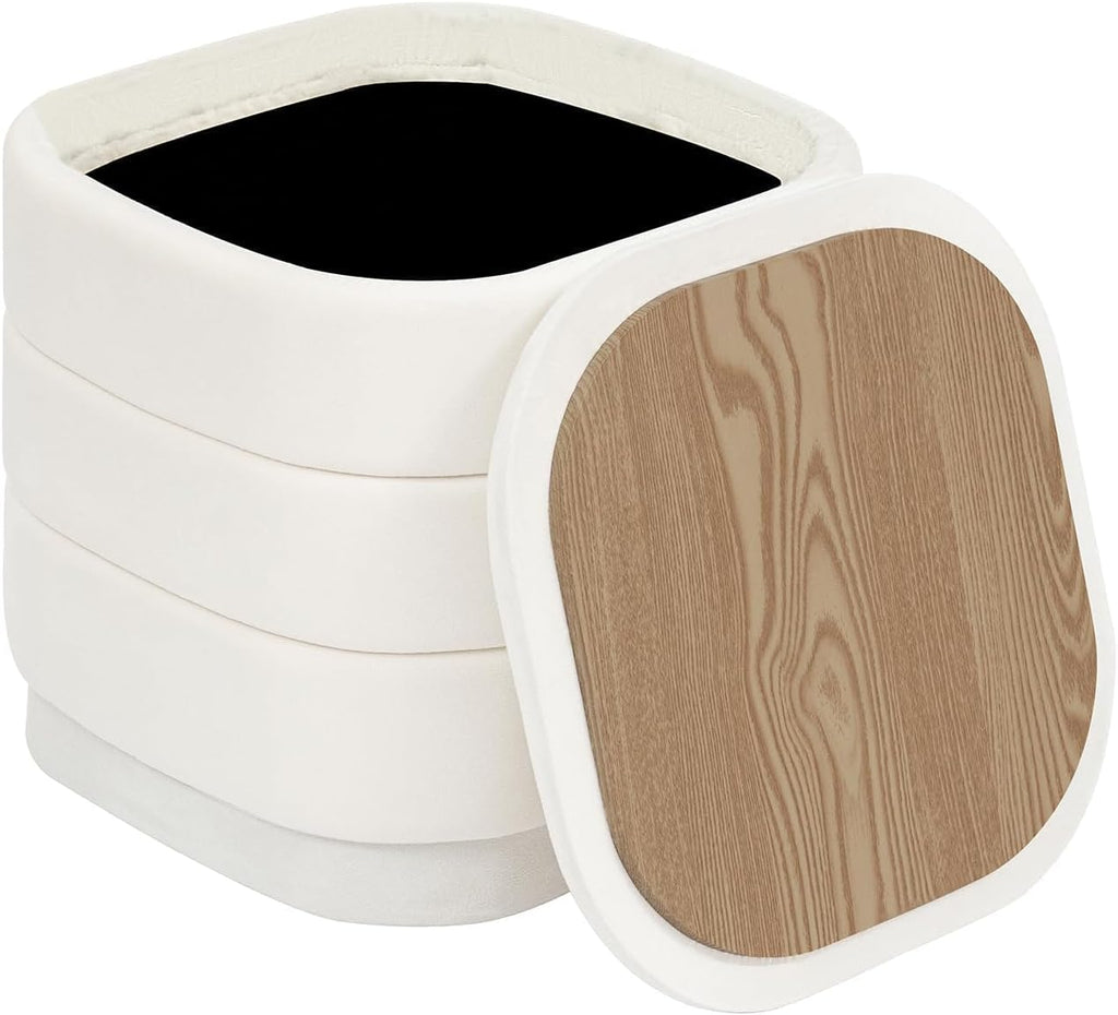 PINPLUS Ottoman with Stroage Square Velvet Ottoman and Tray Removable Foot Rest Coffee Table for Dorm, Living Room,White 15" D x 15" W x 15" H