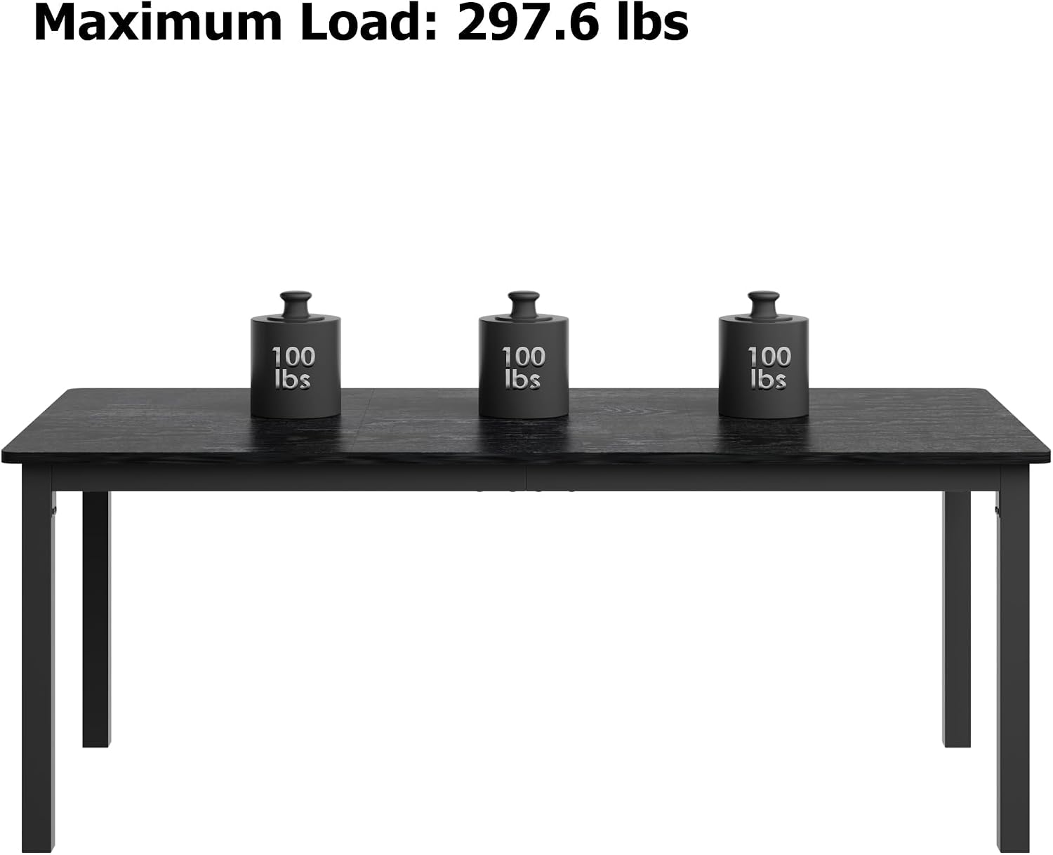 71 inch Long Rectangle Dining Table, MDF Top + Iron Legs with Rounded Corners, Modern Industrial Style Kitchen Table for 6-8 Persons, Black
