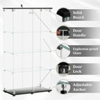 BEAUTYPEAK Tempered Glass Display Cabinet, Double Door, Black