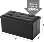 Youdesure 30" Ottoman with Storage, Folding Faux Leather Bench, Black | Foldable ottoman with hidden storage, padded seat and sturdy MDF frame for everyday use.