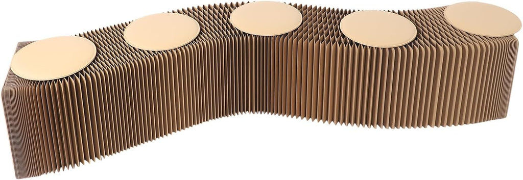 Folding Paper Stool with Pu Cushion,Accordion Paper Folding Sofa Chair,Scalable Folding Bench,3.9/4.9/6.6/8.2ft Accordion Chair Stool,One Seat Holds 400lb,for Living Room,Coffee Bar (Brown, 5 Seats)