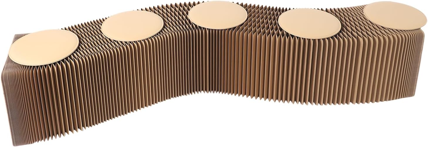 Folding Paper Stool with Pu Cushion,Accordion Paper Folding Sofa Chair,Scalable Folding Bench,3.9/4.9/6.6/8.2ft Accordion Chair Stool,One Seat Holds 400lb,for Living Room,Coffee Bar (Brown, 5 Seats)