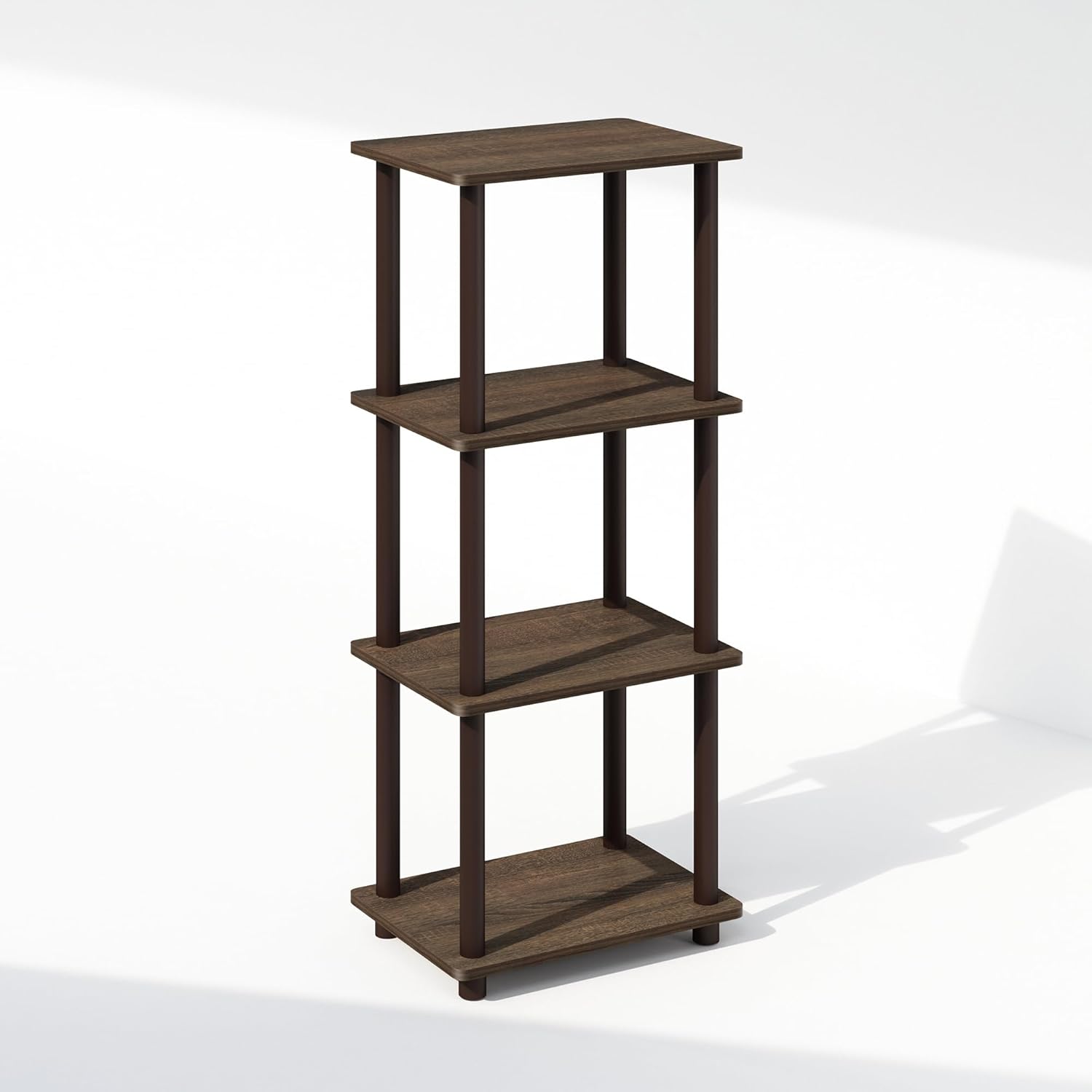 Furinno Turn-N-Tube Side Table, 3-Tier End Table with Open Shelf, Easy Assembly Night Stand, Bedside Table with Round Tube, for Living Room, Bedroom, Walnut