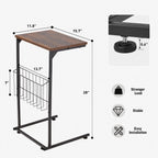 HOMREST End Table, Small Narrow Sofa Table for Couch and Recliner,C Shaped Side Table with Metal Storage Frame,Stable Coffee Tables for Living Room, Bedroom, Bedside,Wooden Desktop (Rustic Brown)