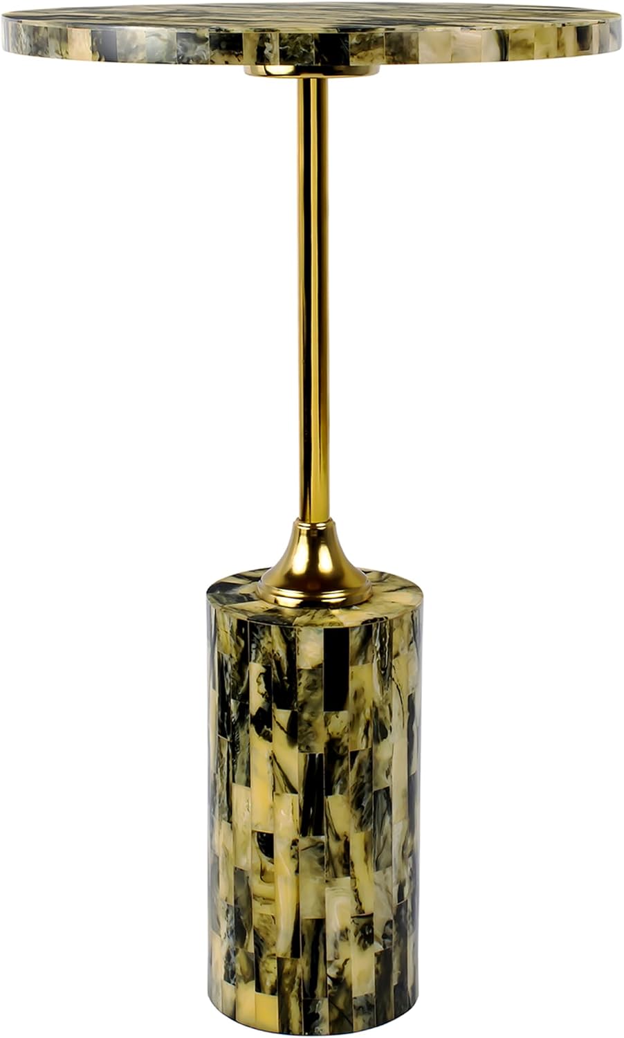 JONATHAN Y Hedda Gold Iron 23.5" Round Pedestal Drink Table with Yellow and Black Mosaic Top, Art Deco Candlestick Accent Side Table for Small Spaces, Living Room, Bedroom END1001A
