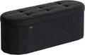 SONGMICS Mazie Collection - Folding Ottoman with Storage, Oval Storage Ottoman Bench, for Living Room, Bedroom, Velvet Fabric, 15 x 43 x 15 Inches, Ink Black ULSF297BH01
