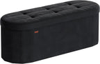 SONGMICS Mazie Collection - Folding Ottoman with Storage, Oval Storage Ottoman Bench, for Living Room, Bedroom, Velvet Fabric, 15 x 43 x 15 Inches, Ink Black ULSF297BH01