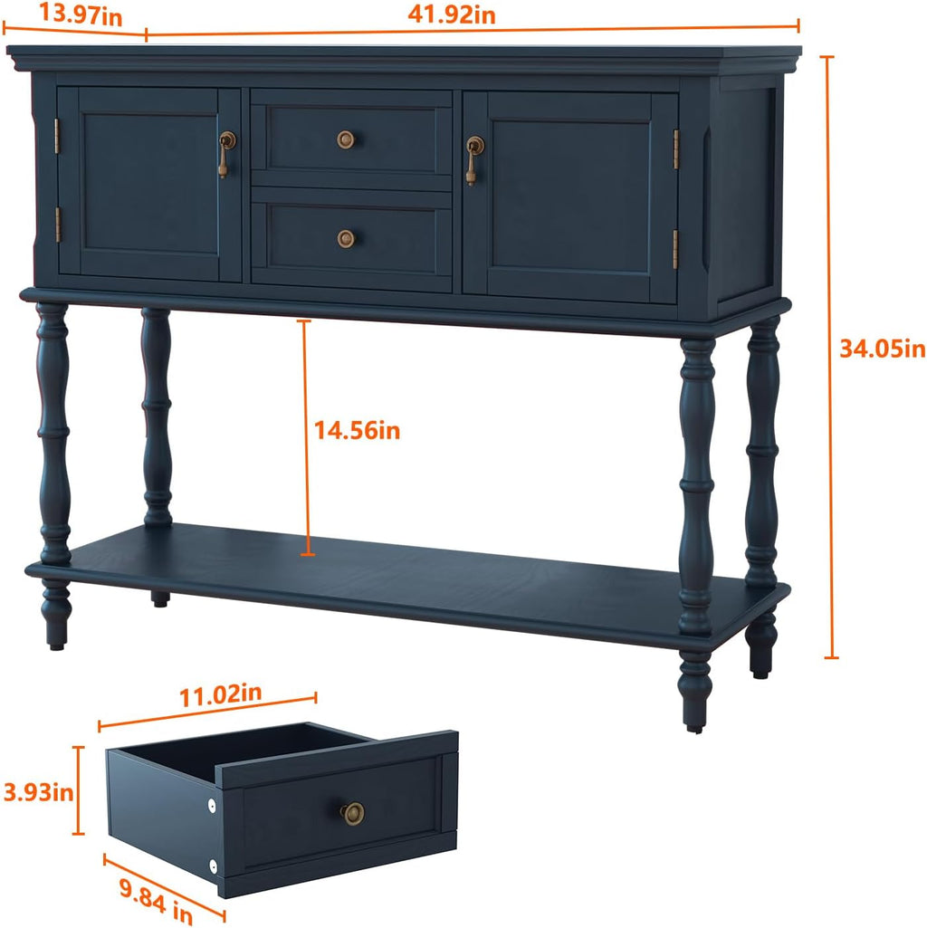 ARTPOWER Console Table with 2 Drawers, Retro Entryway Table with 2 Door | Solid Wood Veneer Entry Table, Behind Couch Sofa Table with Open Storage Shelf for Living Room, Foyer, Hallway