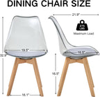 Acrylic Dining Chairs Set of 4, with Soft Cushion, Light Gray | Clear Acrylic Backrest With Soft Padded Seat, Sturdy Wooden Legs. Ideal For Kitchen And Living Room