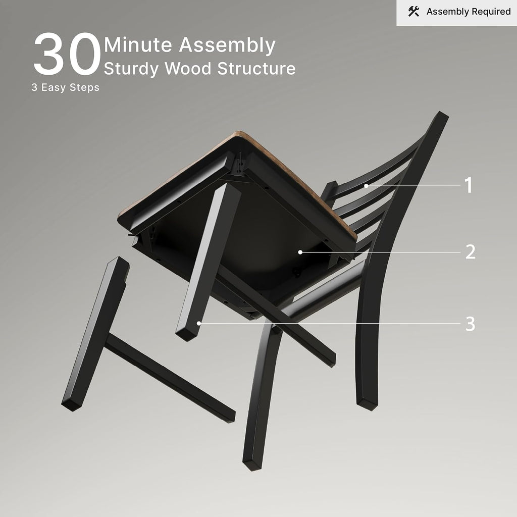 Signature Design by Ashley Wildenauer Dining Chairs Set of 2, Modern Ladderback Dining Chairs with Solid Wood Frame, Two-Tone Finish, Contoured Seat, Black/Brown | Solid wood frame, Mango veneer and MDF substrate seat, Modern ladderback, 250 lb capacity