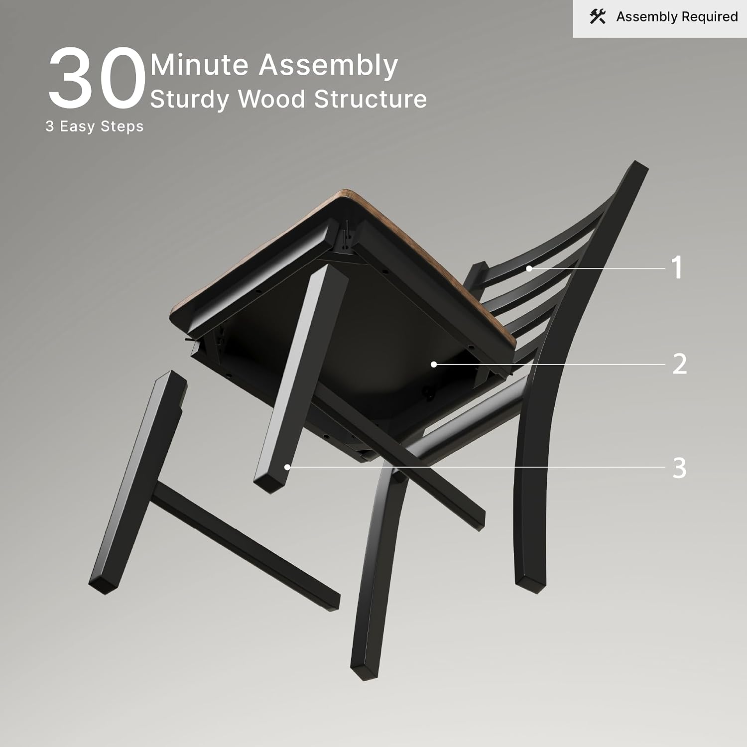 Signature Design by Ashley Wildenauer Dining Chairs Set of 2, Modern Ladderback Dining Chairs with Solid Wood Frame, Two-Tone Finish, Contoured Seat, Black/Brown | Solid wood frame, Mango veneer and MDF substrate seat, Modern ladderback, 250 lb capacity