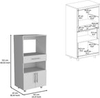 Kitchen Pantry 48" H, Two Open Storage Shelves, One for Microwave, Two Doors, Four Legs, White